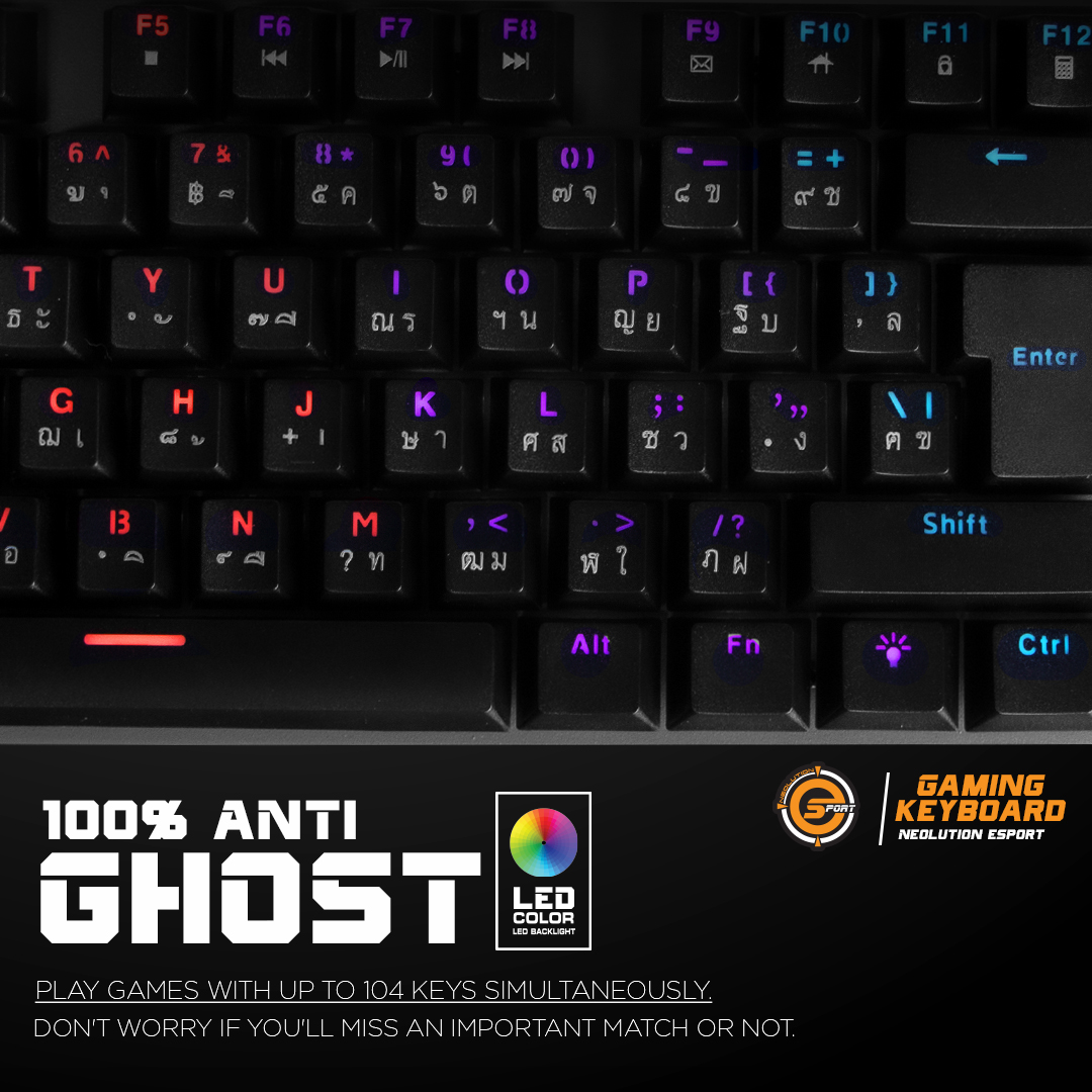 คีย์บอร์ดมีไฟ คีย์บอร์ดเกมส์มิ่ง Neolution E Sport Gaming Keyboard Avatar รับประกัน 2 ปี